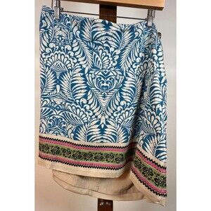 LOFT  Wrap Skirt Floral Border Women’s 14 Cotton Lined Tie Waist Zip NWT